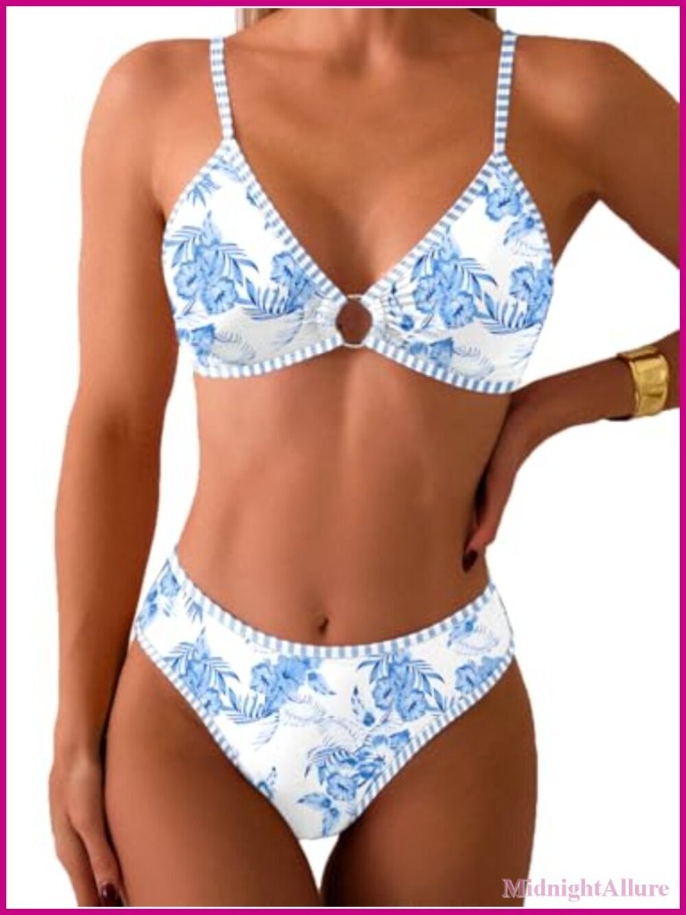 Women's Triangle Bikini Set O Ring Linked Two Piece Cheeky Swimwear